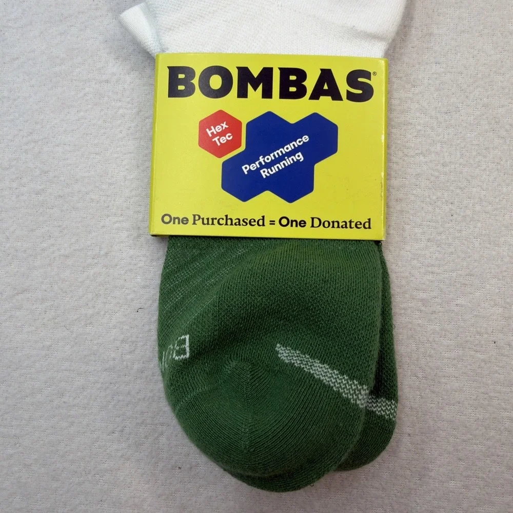 New Bombas Hex Tec Performance Running Ankle Socks Large 9.5-13 Green White New